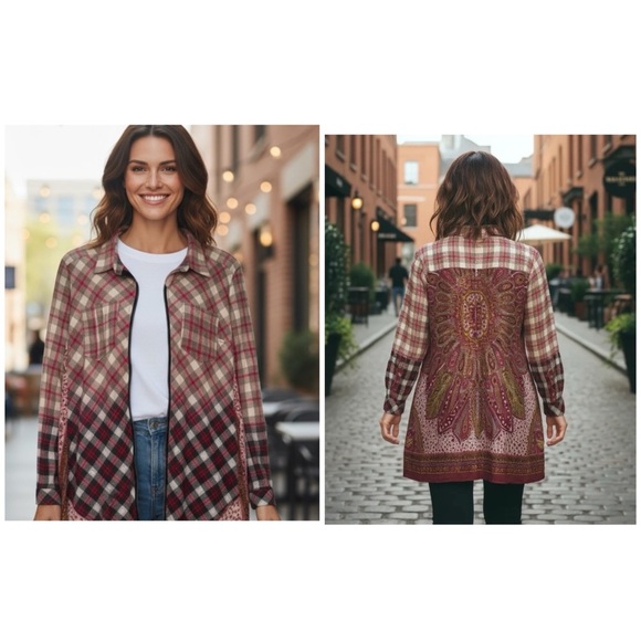 Anthropologie Aratta Silent Journey Boho Multicolor Plaid Button-Down Top - Picture 1 of 8